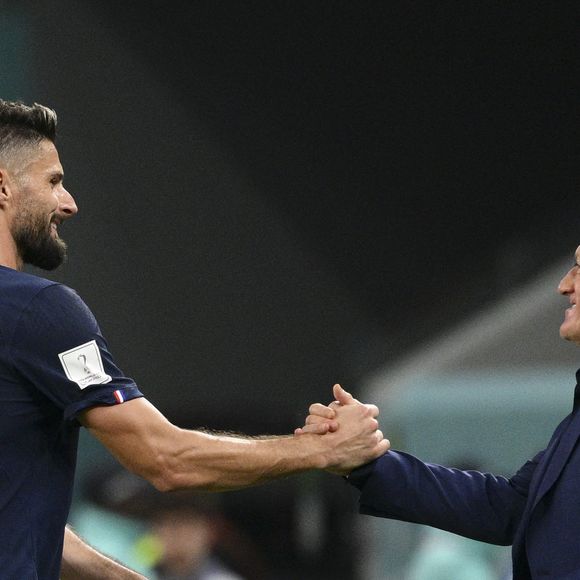 GIROUD Olivier (FRA) avec Didier Deschamps entraineur / Selectionneur France - Match "France - Australie (4-1)" lors de la Coupe du Monde 2022 au Qatar, le 22 novembre 2022.