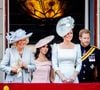 Un anniversaire qu'elle passera sûrement en famille
Camilla Parker Bowles, duchesse de Cornouailles, Kate Catherine Middleton, duchesse de Cambridge, le prince Harry, duc de Sussex et Meghan Markle, duchesse de Sussex - Les membres de la famille royale britannique lors du rassemblement militaire "Trooping the Colour" (le "salut aux couleurs"), célébrant l'anniversaire officiel du souverain britannique. Cette parade a lieu à Horse Guards Parade, chaque année au cours du deuxième samedi du mois de juin. Londres, le 9 juin 2018. Action Press / Bestimage