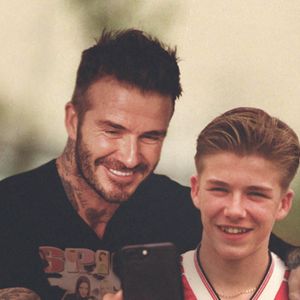 David Beckham avec lui-même jeune. Les célébrités de la liste A sont photographiées avec leur jeune âge sur des photos de l'artiste.  Photo by Ard Gelinck/Jam Press/ABACAPRESS.COM