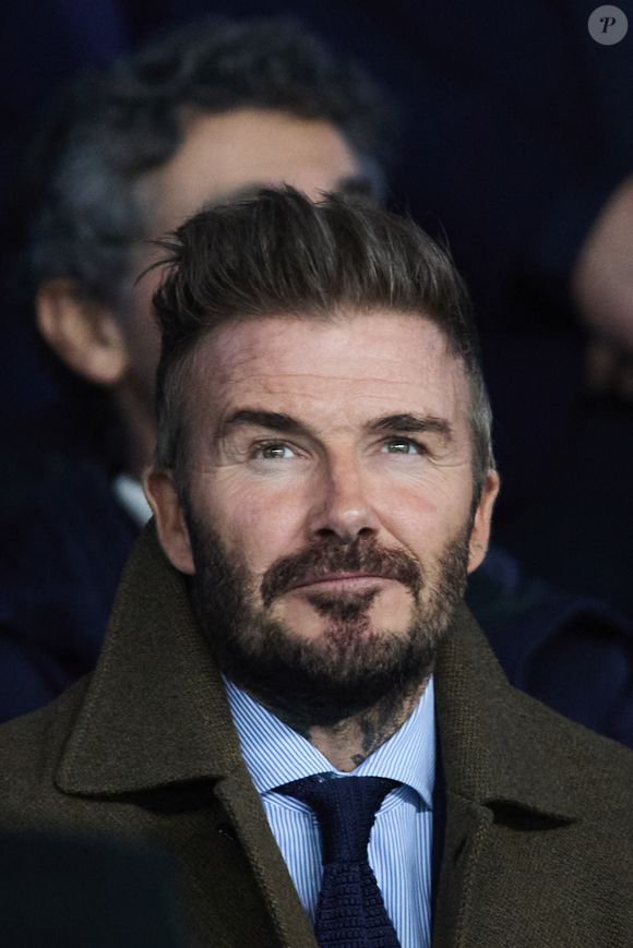 David Beckham - Célébrités assistent au 1/8e de finale aller de la Ligue des champions 2024-25 entre le PSG contre Liverpool (0-1) au Parc des Princes à Paris le 5 mars 2025. © Cyril Moreau/Bestimage