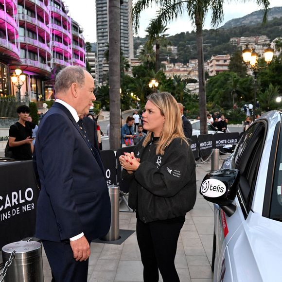 Camille Gottlieb, la fille de la princesse Stéphanie et de Jean Raymond Gottlieb, est au départ du 9ème E-Rallye de Monte-Carlo, en tant que co-pilote de son amie Margaux Grundstein au volant d'une volvo, sur la place du Casino à Monaco, le 15 octobre 2025. © Bruno Bebert / Bestimage
