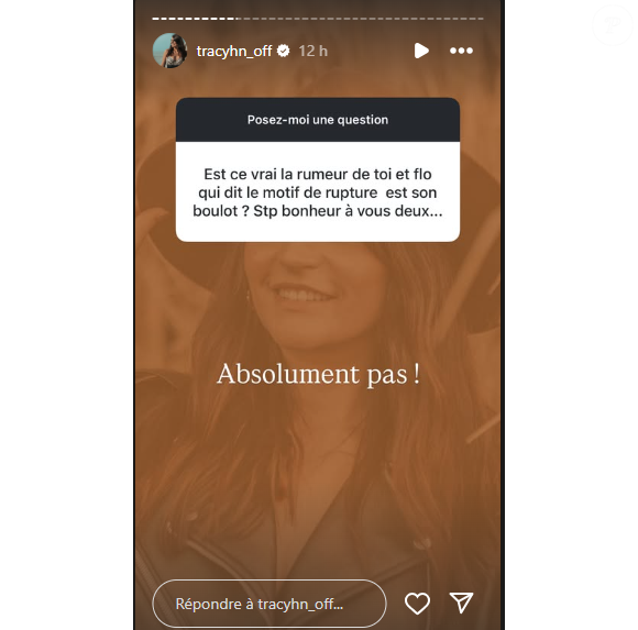 Tracy de "Mariés au premier regard" répond aux questions après sa rupture avec Flo, le 26 février 2025 via Instagram @tracyhn_off