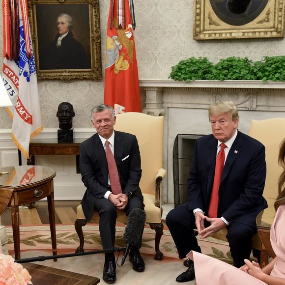 Le roi Abdallah de Jordanie et la reine Rania de Jordanie, le président des Etats-Unis Donald Trump et sa femme Melania Trump - Le roi Abdallah de Jordanie et la reine Rania sont reçus par Donald et Melania Trump à la Maison Blanche à Washington, le 25 juin 2018. © Backgrid USA / Bestimage