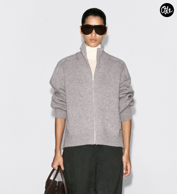 VESTE ZIPPÉE À COL CHEMINÉE EN LAINE