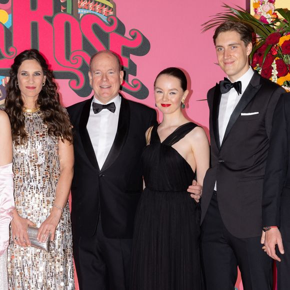Tatiana Santo Domingo, le prince Albert II de Monaco, La Princesse Alexandra de Hanovre et son compagnon Ben Sylvester Strautmann - Arrivée de la famille princière au Bal de la Rose 2023 sur le thème "Bollywood" à la salle des étoiles à Monaco le 25 mars 2023. © Olivier Huitel / Pool / Bestimage