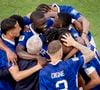 Dans cette épreuve, il a pu compter sur les hommages vibrants de son capitaine Kylian Mbappé et de son fils Dylan.

L'Équipe de France célèbre un but face à la Suède pendant la Coupe du Monde 2026, le 30 juin 2026.

© Bestimage