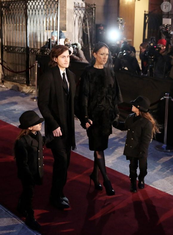 Céline Dion, ses enfants René-Charles Angélil, les jumeaux  Nelson Angélil et Eddy Angélil - Sorties des obsèques nationales de René Angélil en la Basilique Notre-Dame de Montréal, le 22 janvier 2016. © Dominique Jacovides/Bestimage