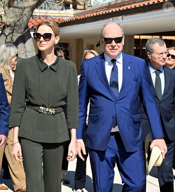Le prince Albert II de Monaco, sa femme la princesse Charlene et la princesse Caroline de Hanovre ont pu découvrir les travaux d'aménagements réalisés pendant 5 ans au jardin exotique de Monaco avant son ouverture au public le 30 mars.© Bruno Bebert / Bestimage