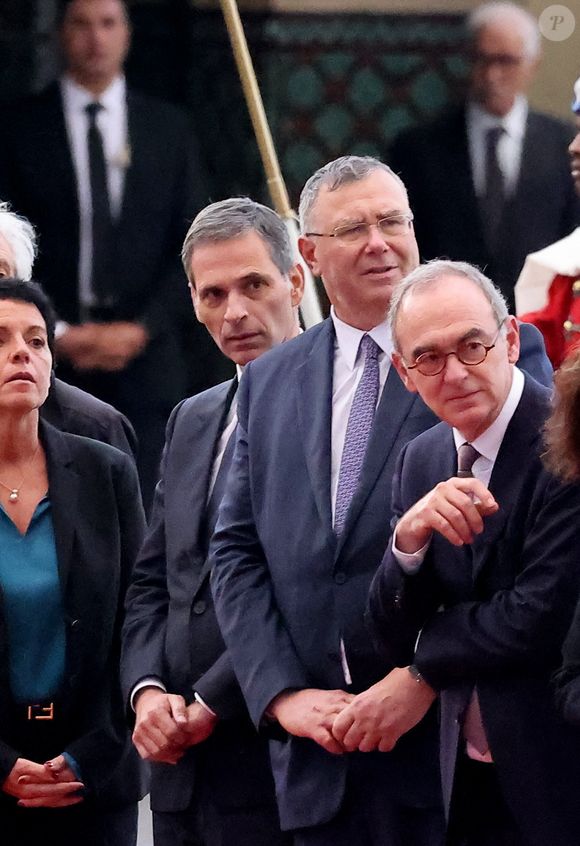 Rodolphe Saadé et Patrick Pouyanné - Cérémonie d'accueil officielle du Président de la République, Emmanuel Macron et de Brigitte Macron sur la place Mechouar à Rabat au Maroc le 28 octobre 2024. © Dominique Jacovides/Bestimage