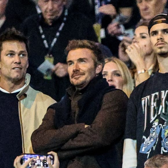 Birmingham, Angleterre, 16 septembre 2024 : Tom Brady, David Beckham et son fils Romeo Beckham lors du match de football Sky Bet League One entre Birmingham City et Wrexham à St Andrews à Birmingham, Angleterre (Natalie Mincher/SPP) Photo by Natalie Mincher/SPP/SPUS/ABACAPRESS.COM