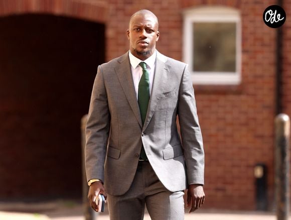Le footballeur de Manchester City Benjamin Mendy arrive pour son nouveau procès au tribunal de la Couronne de Chester, Royaume Uni, le 27 juin 2023, où il comparaît pour accusation de viol et de tentative de viol. Les jurés n'ont pas rendu de verdict sur ces deux chefs d'accusation lors de son premier procès où il a été déclaré non coupable de sept autres infractions sexuelles contre quatre femmes. Mirrorpix / Bestimage