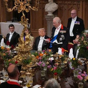 Donald J. Trump et le roi Charles III d'Angleterre lors du banquet d'Etat au château de Windsor en l'honneur de la visite officielle de président Donald Trump et de la Première dame Melania au Royaume-Uni. © Yui Mok / WPA-Pool / Julien Burton via Bestimage