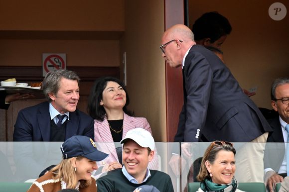 François Baroin et sa femme Stéphanie Lochard et Eric Ciotti durant la finale de la 118e édition du Rolex Monte-Carlo Masters, au Monte-Carlo Country Club à Roquebrune Cap Martin, le 13 avril 2025. © Bruno Bebert/Bestimage