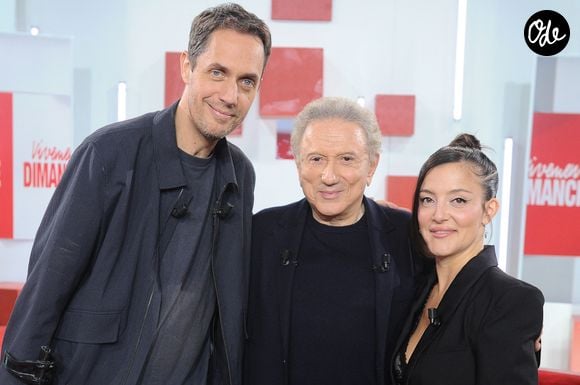 Exclusif - Grand Coprs Malade, Michel Drucker et Camille Lellouche lors de l'enregistrement de l'émission Vivement dimanche au studio Rive gauche, présentée par M.Drucker et diffusée le 4 octobre sur France 3, à Paris, France, le 30 septembre 2026. © Guillaume Gaffiot/Bestimage