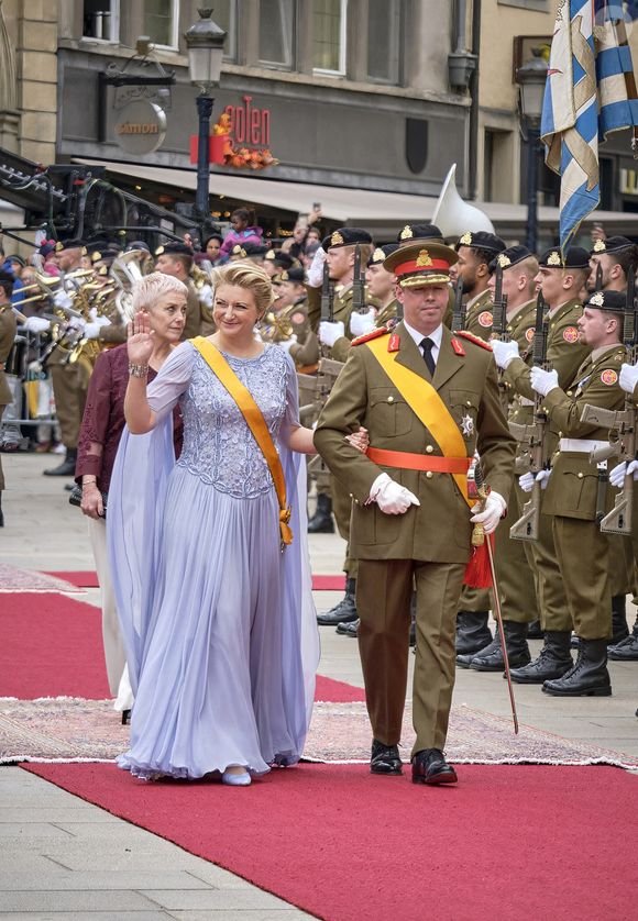 La Grande-Duchesse Stéphanie de Luxembourg, le Grand-Duc Guillaume de Luxembourg lors de l'abdication du Grand-Duc Henri et de l'accession de son fils le Grand-Duc héréditaire Guillaume, au Palais Grand-Ducal à Luxembourg, le 3 octobre 2025. Photo by Olivier Polet/ABACAPRESS.COM