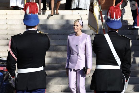 La princesse Charlene de Monaco -  La famille princière de Monaco quitte la cathédrale Notre-Dame Immaculée ou la messe solennelle d'action de grâce et un Te Deum ont été célébré à l'occasion de la Fête Nationale de Monaco le 19 novembre 2024.  

© Claudia Albuquerque / Bestimage