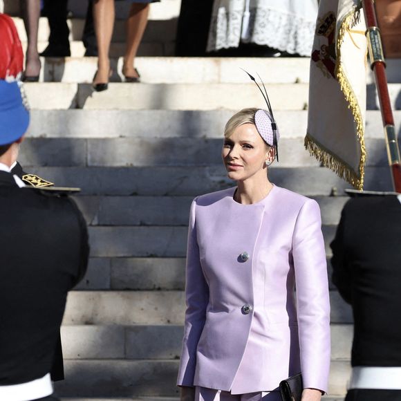 La princesse Charlene de Monaco -  La famille princière de Monaco quitte la cathédrale Notre-Dame Immaculée ou la messe solennelle d'action de grâce et un Te Deum ont été célébré à l'occasion de la Fête Nationale de Monaco le 19 novembre 2024.  

© Claudia Albuquerque / Bestimage