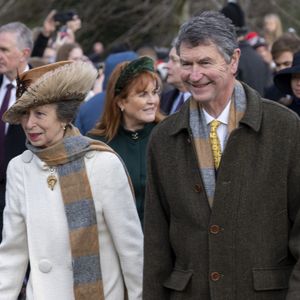 La princesse Anne et son mari Sir Timothy Laurence - Les membres de la famille royale britannique lors de la messe du matin de Noël en l'église St-Mary Magdalene à Sandringham, le 25 décembre 2023.
