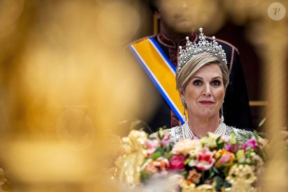 La reine Máxima des Pays-Bas au banquet d'État au Palais royal lors de la visite d'État du sultan d'Oman aux Pays-Bas, premier jour à Amsterdam, aux Pays-Bas, le 15 avril 2025. © Dana Press / Bestimage