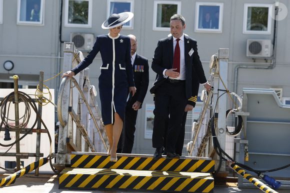 Le Prince de Galles et la Princesse de Galles, commanditaires du HMS Glasgow, assistent à la cérémonie de baptême du navire au chantier naval de BAE Systems à Scotstoun, Glasgow. 22 mai 2025. Photo by Andrew Barr/News Licensing/ABACAPRESS.COM