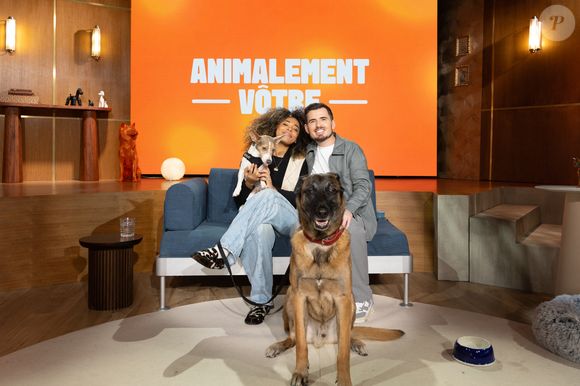 Oli et Monday et Yoann Latouche sur plateau de l'émission "Animalement Vôtre" présentée par Bernard Montiel et diffusée le 1er mars 2026 sur France 3, à Paris, France, le 13 janvier 2026. © Julien Sarkissian/Bestimage