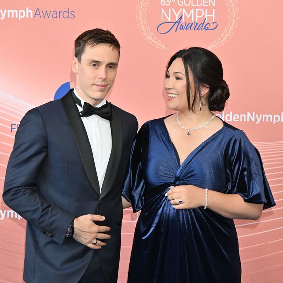 Louis et Marie Ducruet (enceinte), qui a annoncé sur instagram qu'elle attendait un second bébé, participent à la cérémonie de clôture du 63ème Festival de Télévision de Monte-Carlo au Grimaldi Forum à Monaco, le 18 juin 2024. © Bruno Bebert / Bestimage
