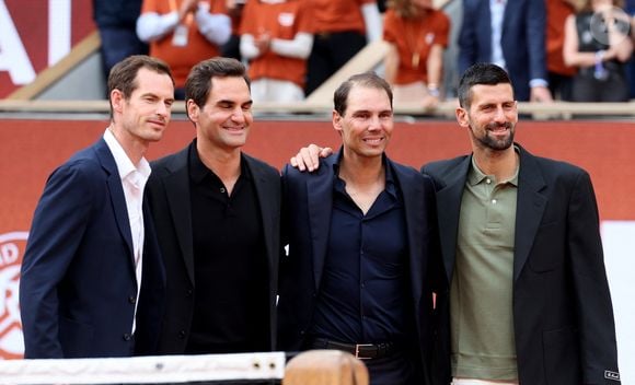 Andy Murray, Roger Federer, Rafael Nadal, Novak Djokovic -  Hommage à Rafael Nadal lors des internationaux de France de tennis à Rolnd Garros le 25 mai 2025.

© Dominique Jacovides / Cyril Moreau / Bestimage