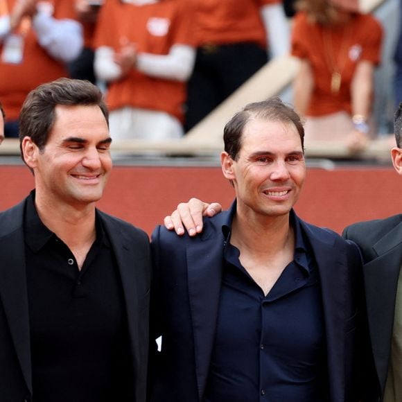 Andy Murray, Roger Federer, Rafael Nadal, Novak Djokovic -  Hommage à Rafael Nadal lors des internationaux de France de tennis à Rolnd Garros le 25 mai 2025.

© Dominique Jacovides / Cyril Moreau / Bestimage