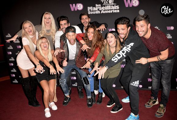 Montaine Mounet, Jessica Thivenin, Carla Moreau, Mathieu Lacroix, Paga, Xavier, Jessica Errero (Jessy), Manon, Julien Tanti et Kevin Guedj - Soirée de lancement de la nouvelle émission de télé-réalité "Les Marseillais South America" au cinéma Gaumont Marignan à Paris, le 21 février 2017. © Veeren/Bestimage