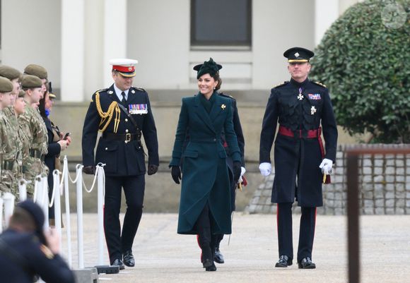 Catherine (Kate) Middleton, princesse de Galles, colonel des Irish Guards, visite le régiment lors du défilé de la Saint-Patrick à la caserne Wellington de Londres, Royaume Uni, le 17 mars 2025. © Justin Goff/GoffPhotos/Bestimage