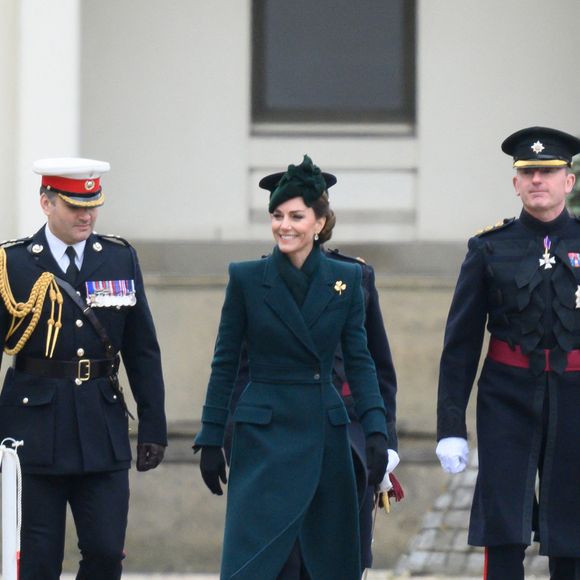 Catherine (Kate) Middleton, princesse de Galles, colonel des Irish Guards, visite le régiment lors du défilé de la Saint-Patrick à la caserne Wellington de Londres, Royaume Uni, le 17 mars 2025. © Justin Goff/GoffPhotos/Bestimage