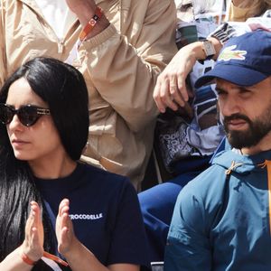 Hafsia Herzi et Nacer Bouhanni - Célébrités dans les tribunes des Internationaux de France de tennis de Roland Garros 2024 à Paris le 26 mai 2024. © Moreau-Jacovides/Bestimage