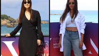 En jean et crop top, Lyna Khoudri détonne à Biarritz devant Monica Bellucci toute en sobriété