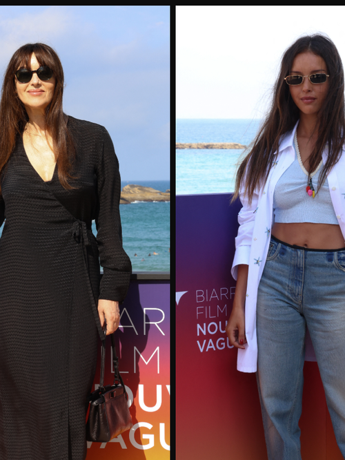 En jean et crop top, Lyna Khoudri détonne à Biarritz devant Monica Bellucci toute en sobriété