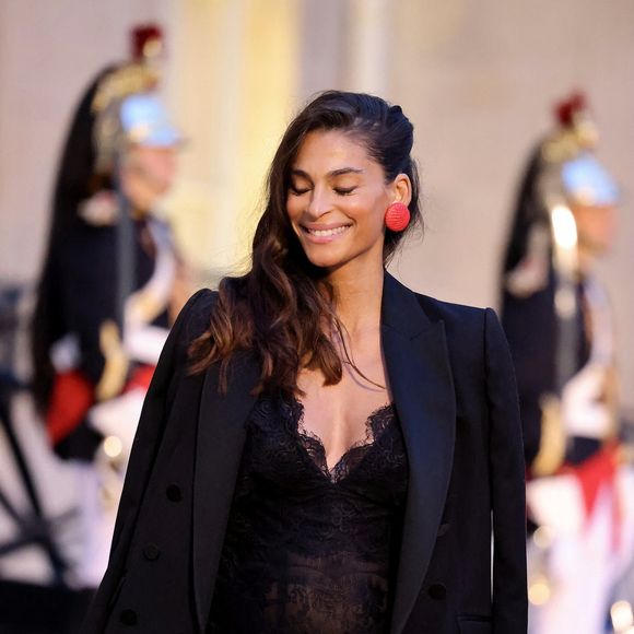 Tatiana Silva arrivant au dîner d'état au palais de l'Elysée à Paris en l'honneur de la visite du roi et de la reine de Belgique en France le 14 octobre 2024. © Dominique Jacovides / Bestimage