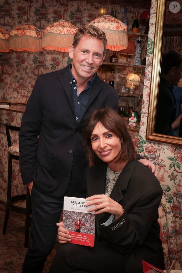 Exclusif - Daniel Riolo, Géraldine Maillet - Séance de dédicace du nouveau livre de Géraldine Maillet "Ma Minuscule" qui raconte la découverte de la maladie d'Alzheimer de sa grand-mère maternelle, pour ses amis, (avant la sortie en librairie le 25 septembre) au Marta (le bar du Fouquet's) à Paris le 24 septembre 2024. © Jack Tribeca / Bestimage
