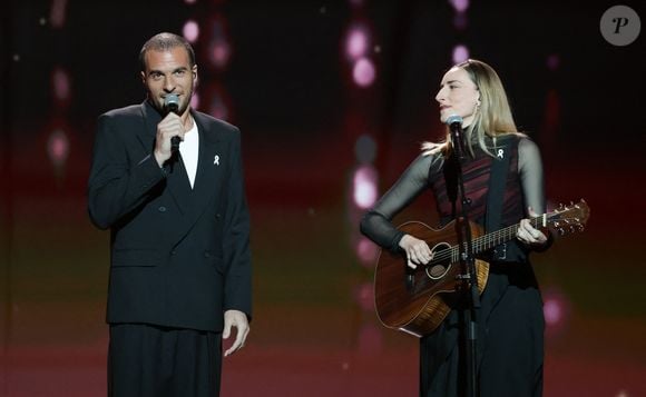 Exclusif - Amir Haddad et Philippine Lavrey - Enregistrement du concert "Nos voix pour toutes", au profit de La fondation des femmes, à l'Adidas Arena à Paris, diffusée le 11 décembre sur TMC
© Coadic Guirec-Cyril Moreau / Bestimage