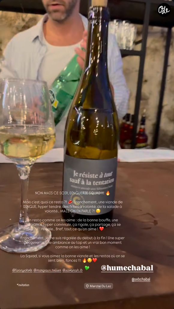 Capture d'écran de la story Instagram de Hume Chabal ce jeudi 22 octobre.