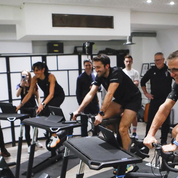Laurent Jalabert lors de la soirée Kinomap, une application interactive d'entraînement au cyclisme en salle, à Paris le 23 janvier 2024. © Michael Baucher / Panoramic / Bestimage