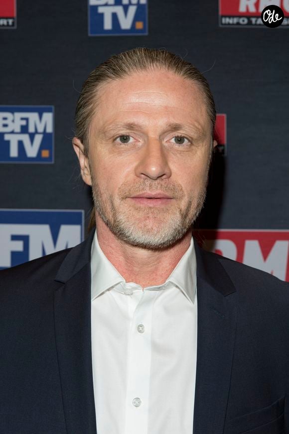 Emmanuel Petit - Conférence de presse pour la présentation de la "Dream Team" RMC et BFMTV pour la Coupe du monde de football 2018 en Russie (du 14 juin au 15 juillet) au Pavillon Wagram à Paris, France, le 11 avril 2018. © Pierre Perusseau/Bestimage