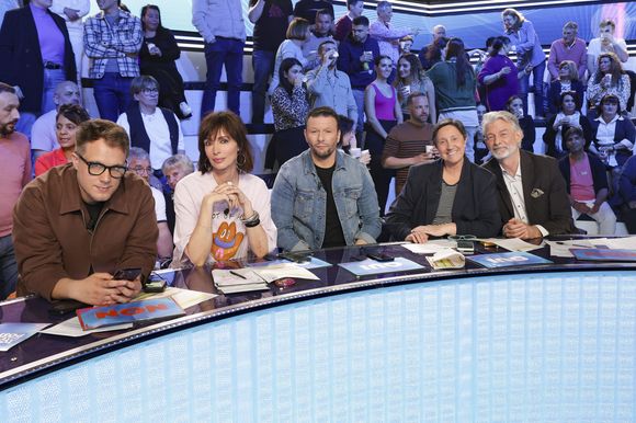 Exclusif - Guillaume Genton, Géraldine Maillet, Raymond Aabou, Danielle Moreau, Gilles Verdez, sur le plateau de de l’émission « TPMP » présentée par C.Hanouna et diffusée en direct sur C8, Paris, France, le 02 mai 2024. © Jack Tribeca / Bestimage