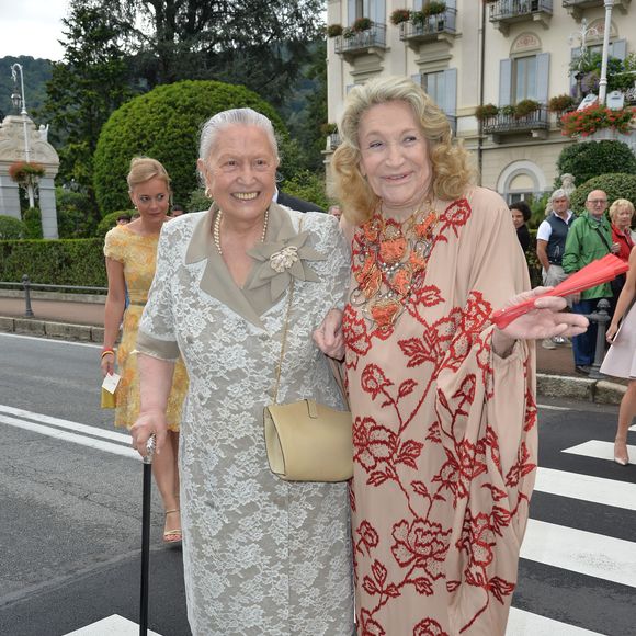 Fernanda Biffi Casiraghi (la grand-mère de Pierre Casiraghi) et la comtesse Marta Marzotto (la grand-mère de Beatrice Borromeo) - Sorties des invités de l'hôtel Borromeo à Stresa pour se rendre au mariage religieux de Pierre Casiraghi et Beatrice Borromeo sur les Iles Borromées, sur le Lac Majeur, le 1er août 2015.