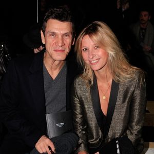 Marc Lavoine et son épouse Sarah Poniatowski Lavoine au premier rang lors de la présentation de la collection automne-hiver 2013-2014 d'Yves Saint Laurent Homme dans le cadre de la Fashion Week de Paris, à Paris, France, le 20 janvier 2013. Photo by Jerome Domine/ABACAPRESS.COM