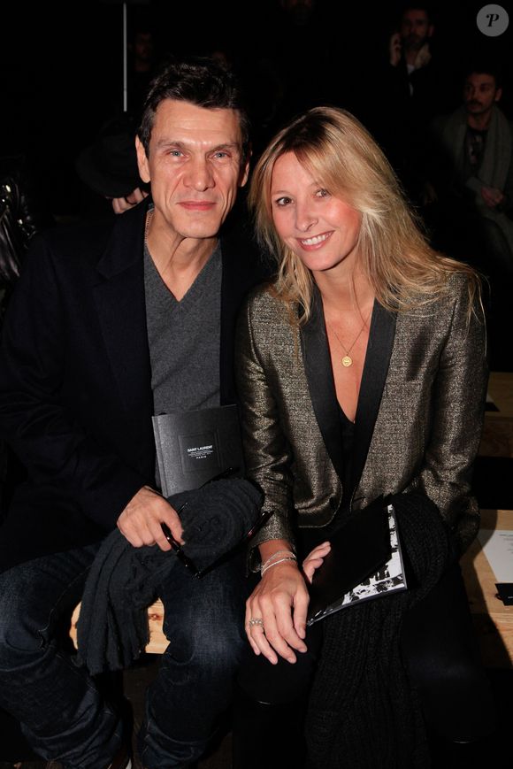 Marc Lavoine et son épouse Sarah Poniatowski Lavoine au premier rang lors de la présentation de la collection automne-hiver 2013-2014 d'Yves Saint Laurent Homme dans le cadre de la Fashion Week de Paris, à Paris, France, le 20 janvier 2013. Photo by Jerome Domine/ABACAPRESS.COM