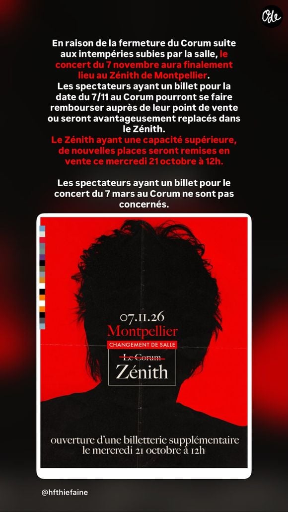 Story Instagram de Hubert-Félix Thiéfaine.