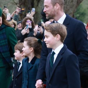 Catherine (Kate) Middleton, princesse de Galles, Prince Louis, Princesse Charlotte, Prince George, Le prince William, prince de Galles - La famille royale britannique se rend à la messe de Noël à Sandringham le 25 décembre 2024.