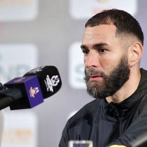 HONG KONG, CHINA - AUGUST 18: Karim Benzema R of Al Ittihad and Team head coach Laurent Blanc L of Al Ittihad meet media during the Saudi Super Cup pre-match press conference, PK, Pressekonferenz at JW Marriott on August 18, 2025 in Hong Kong, China. © Imago/PsnewZ/Bestimage