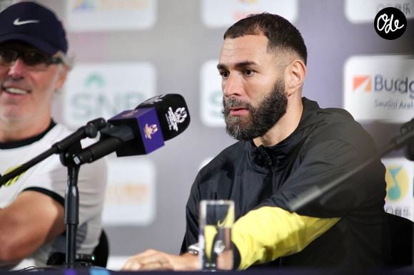 HONG KONG, CHINA - AUGUST 18: Karim Benzema R of Al Ittihad and Team head coach Laurent Blanc L of Al Ittihad meet media during the Saudi Super Cup pre-match press conference, PK, Pressekonferenz at JW Marriott on August 18, 2025 in Hong Kong, China. © Imago/PsnewZ/Bestimage