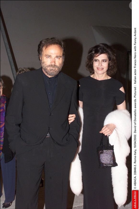 © ABACA. 33848-2. Rome-Italie, 10/04/2002. Remise des prix David de Donatello. Sur la photo : l'acteur italien Franco Nero et Fanny Ardant