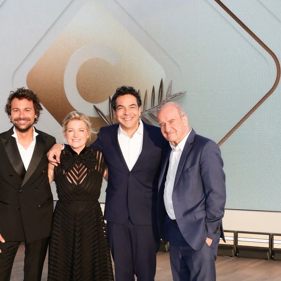 Exclusif - Bertrand Chameroy, Patrick Cohen, Anne-Elisabeth Lemoine, Pierre Lescure sur le plateau de l'émission "C à vous" lors du 78ème Festival International du Film de Cannes, France, le 14 mai 2025. © Jack Tribeca/Bestimage